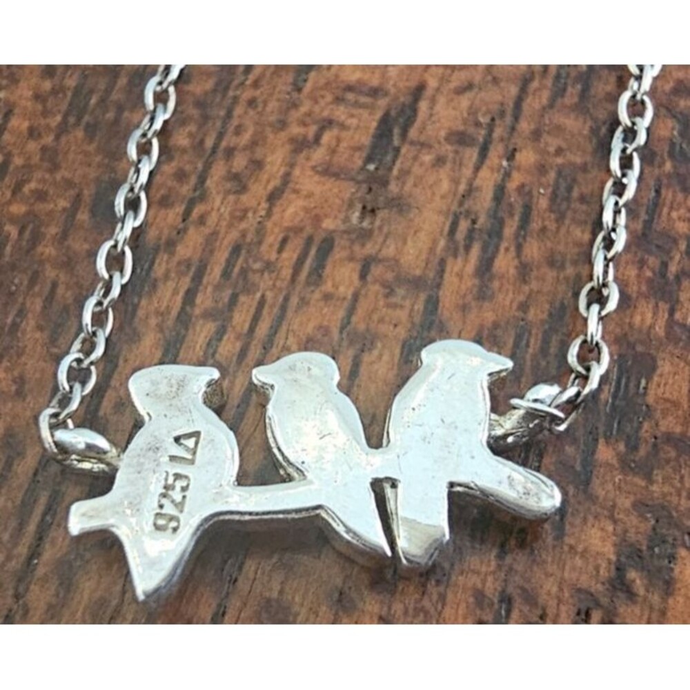 925 Silver Three Birds Pendant Necklace 16" - Picture 3 of 7